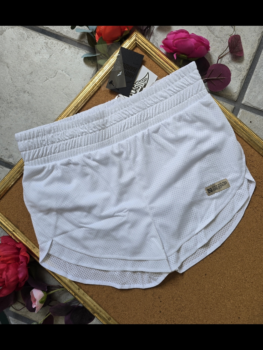 flag nor fail Momentum White Athletic Mesh Shorts